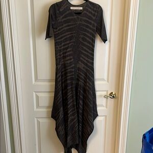 Raquel Allegra Black Asymmetrical V-Neck Dress